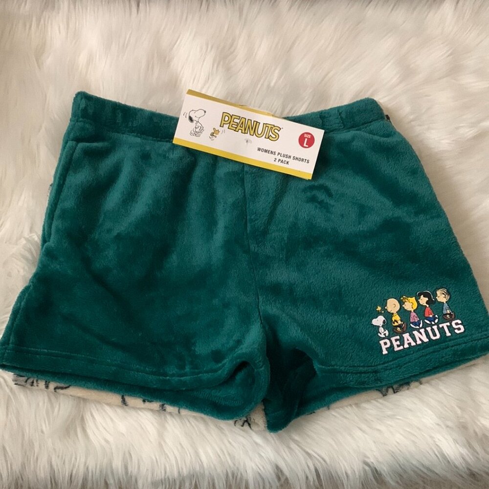 PEANUTS Plush Fleece Pajama Shorts SET in Sz LARGE - Picture 2 of 5